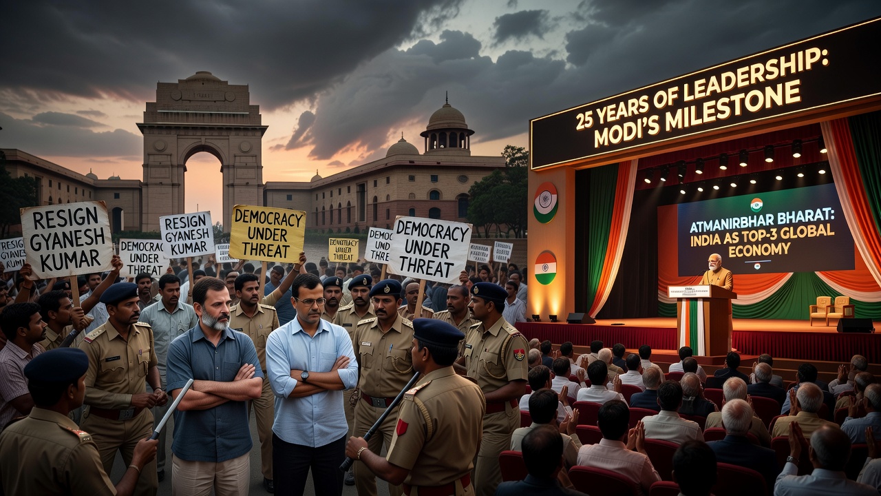 Opposition Detentions Over Election Chief Collide With Modi's 25-Year Milestone